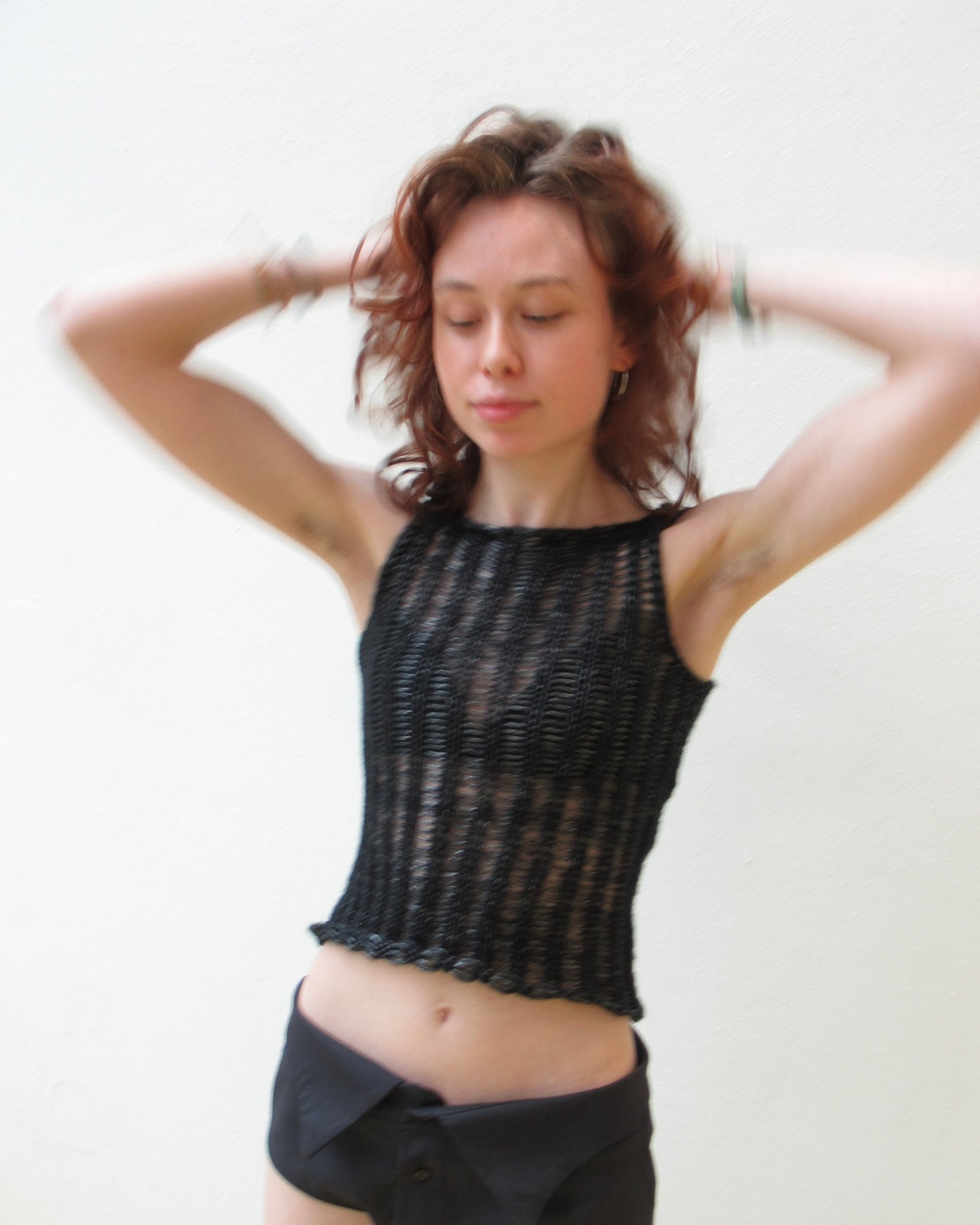 metallic ladder knit tank