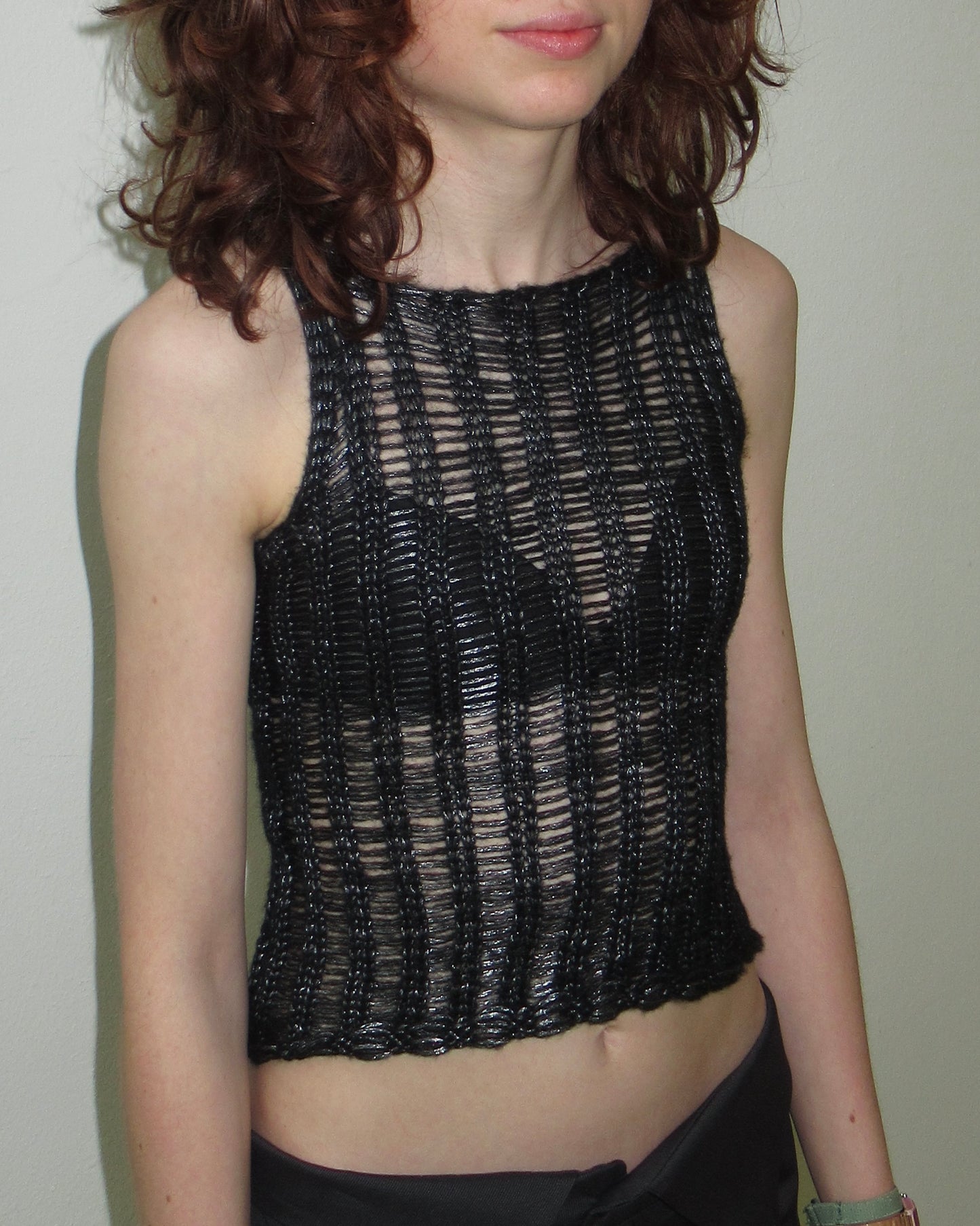 metallic ladder knit tank