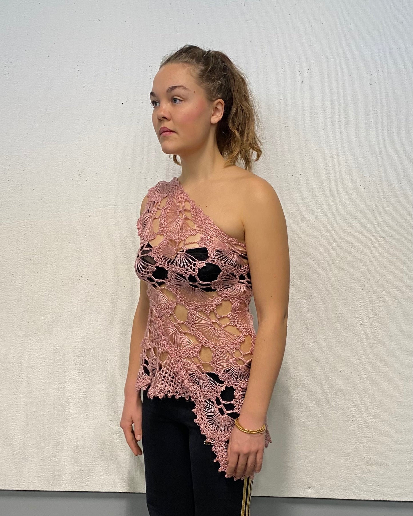 pink asymmetrical flower top